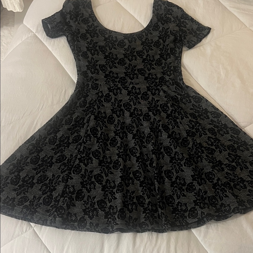 Divided Black Floral Midi Dress